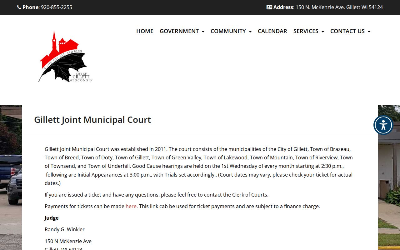 Gillett Joint Municipal Court page for local court records