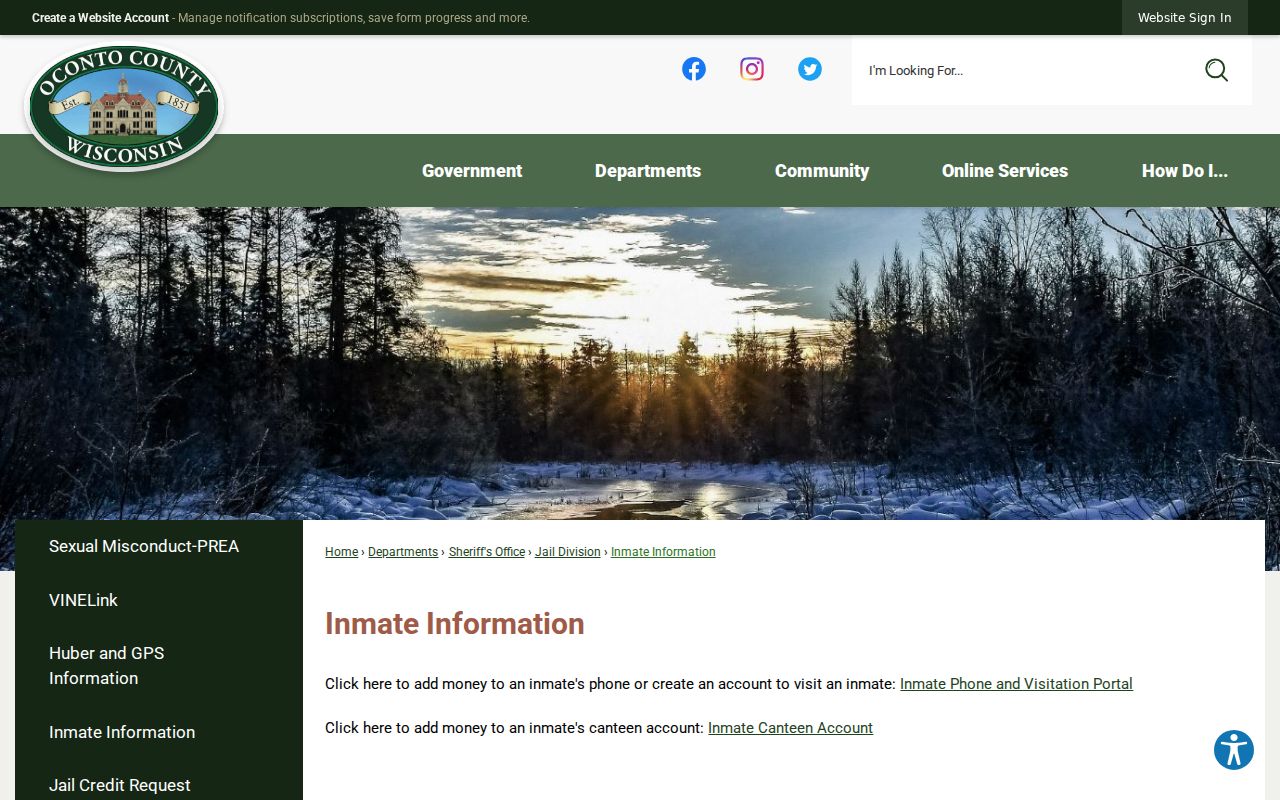 Oconto County arrest history inmate information page