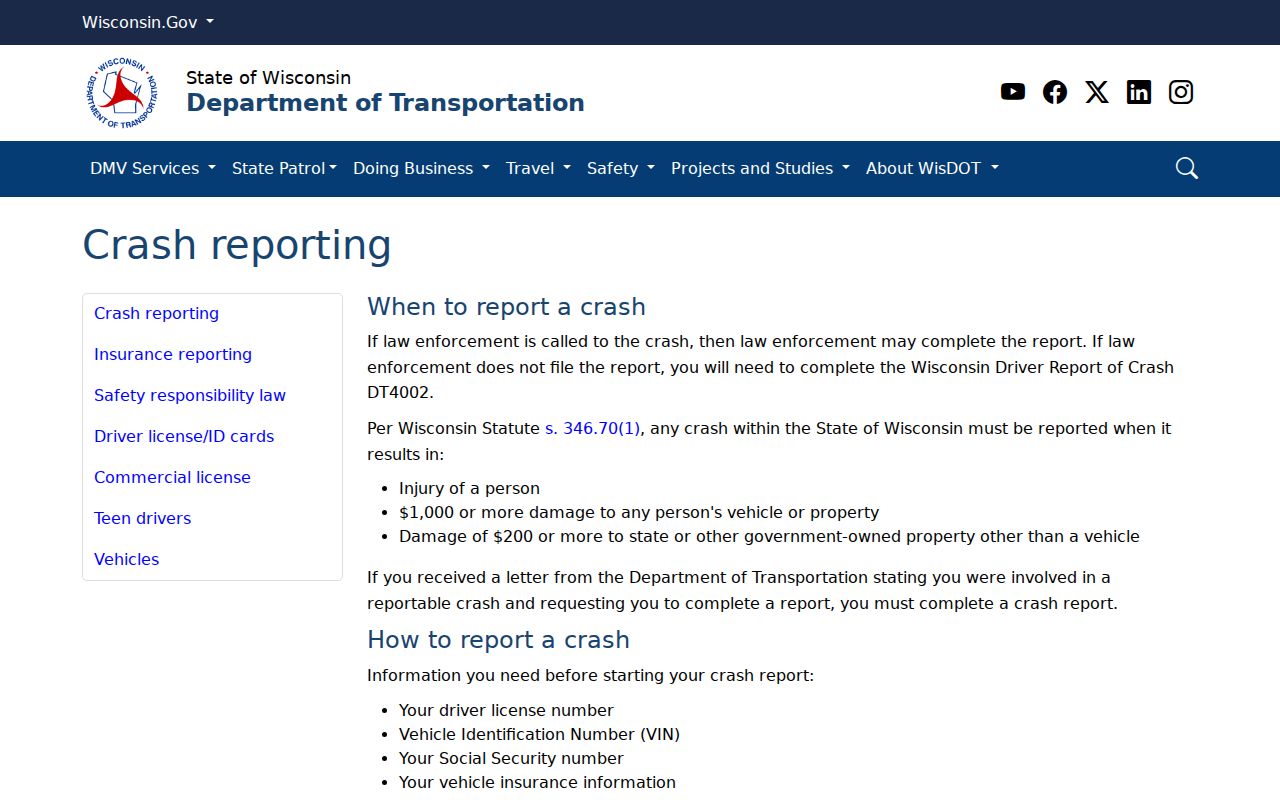 Wisconsin crash report access for Oconto police records