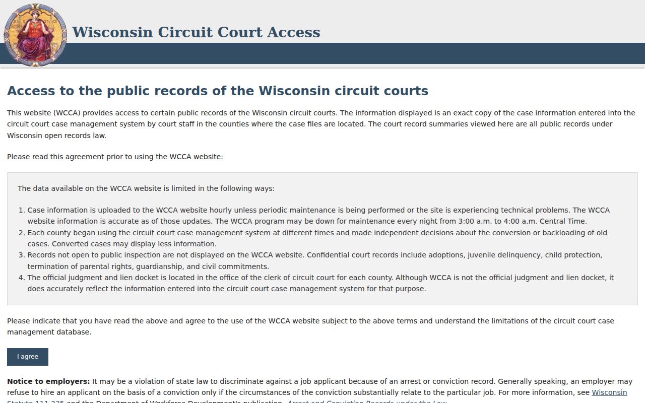 Oconto County criminal court case search screen