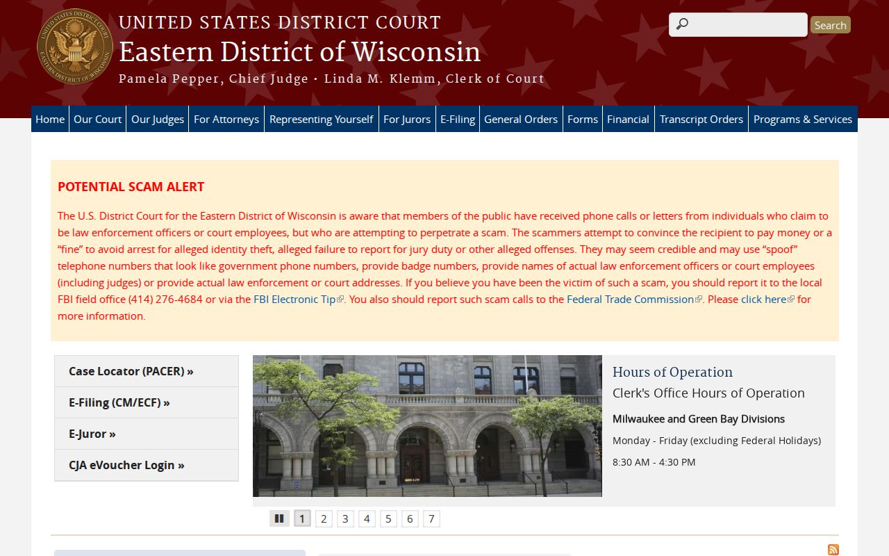 Eastern District court serving Oconto County criminal cases