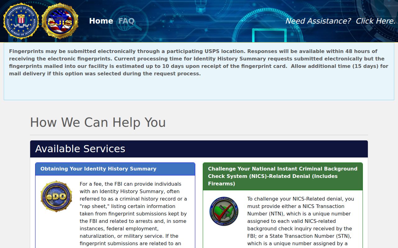 Oconto County criminal history self review through the FBI EDO portal
