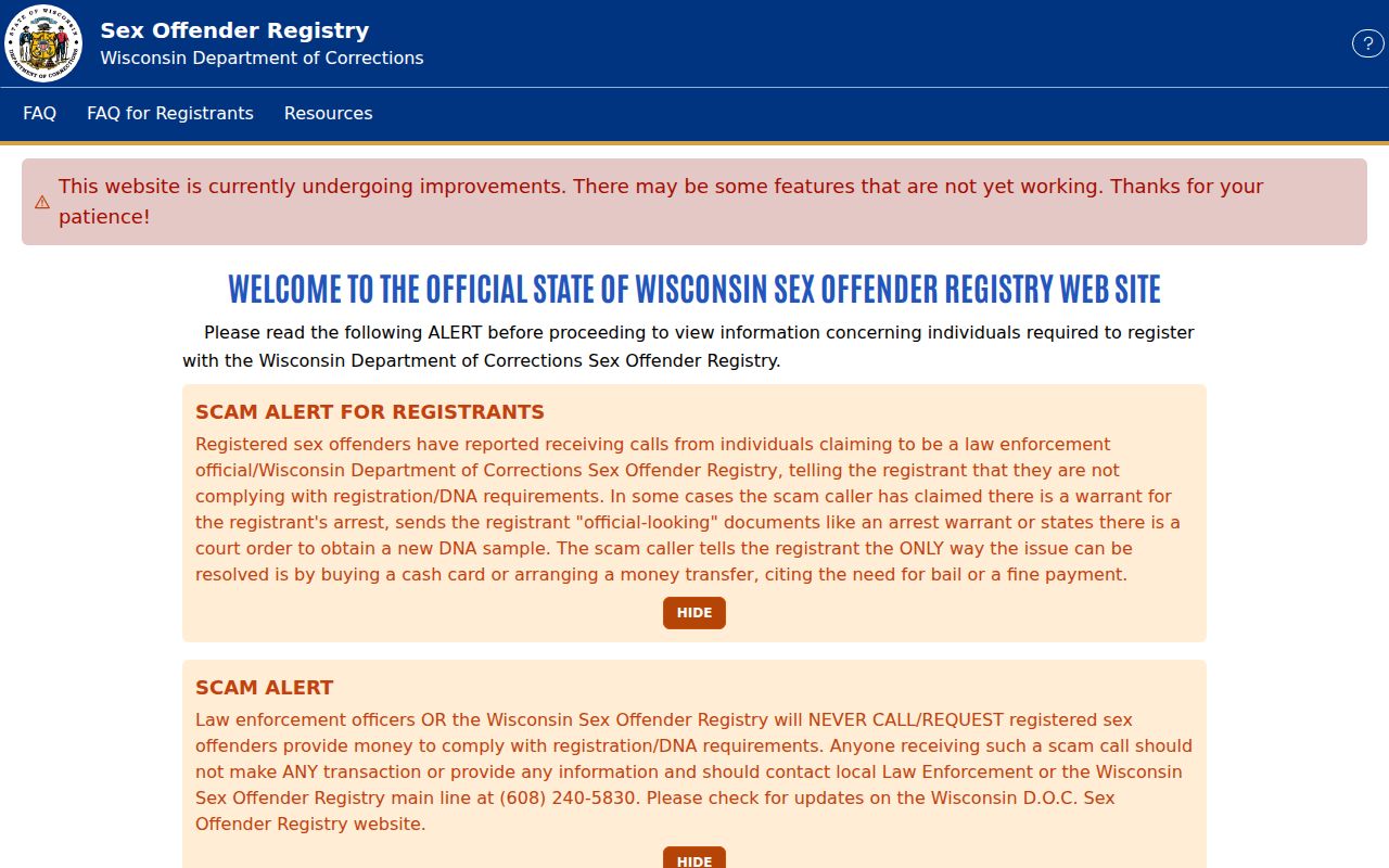 Oconto County sex offender registry search screen